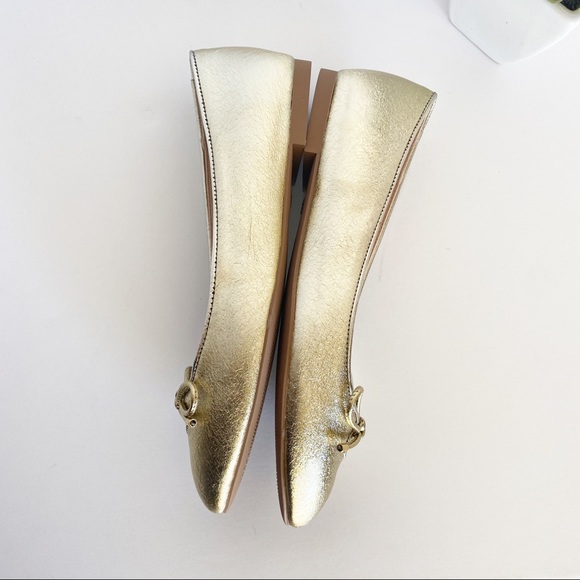 •STUART WEITZMAN• Gabby Gold Leather Ballet Flats - Picture 8 of 16